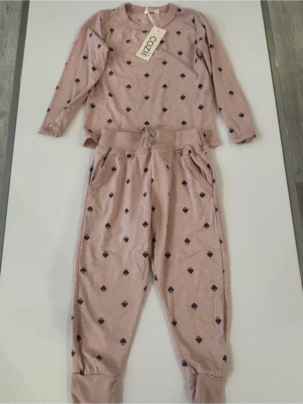 Pink Kids Matching Set with Heart Print